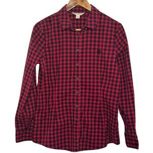Brooks Brothers Women;s Size 10 Red Black Check Button Embroidered Logo Blouse